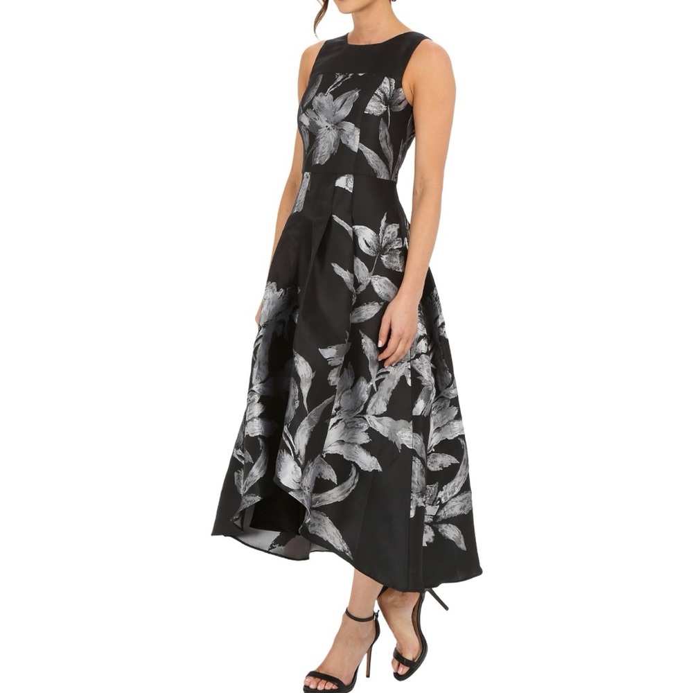 Shoshanna Women’s Coraline Black and Silver Floral Midi Dress Size 4